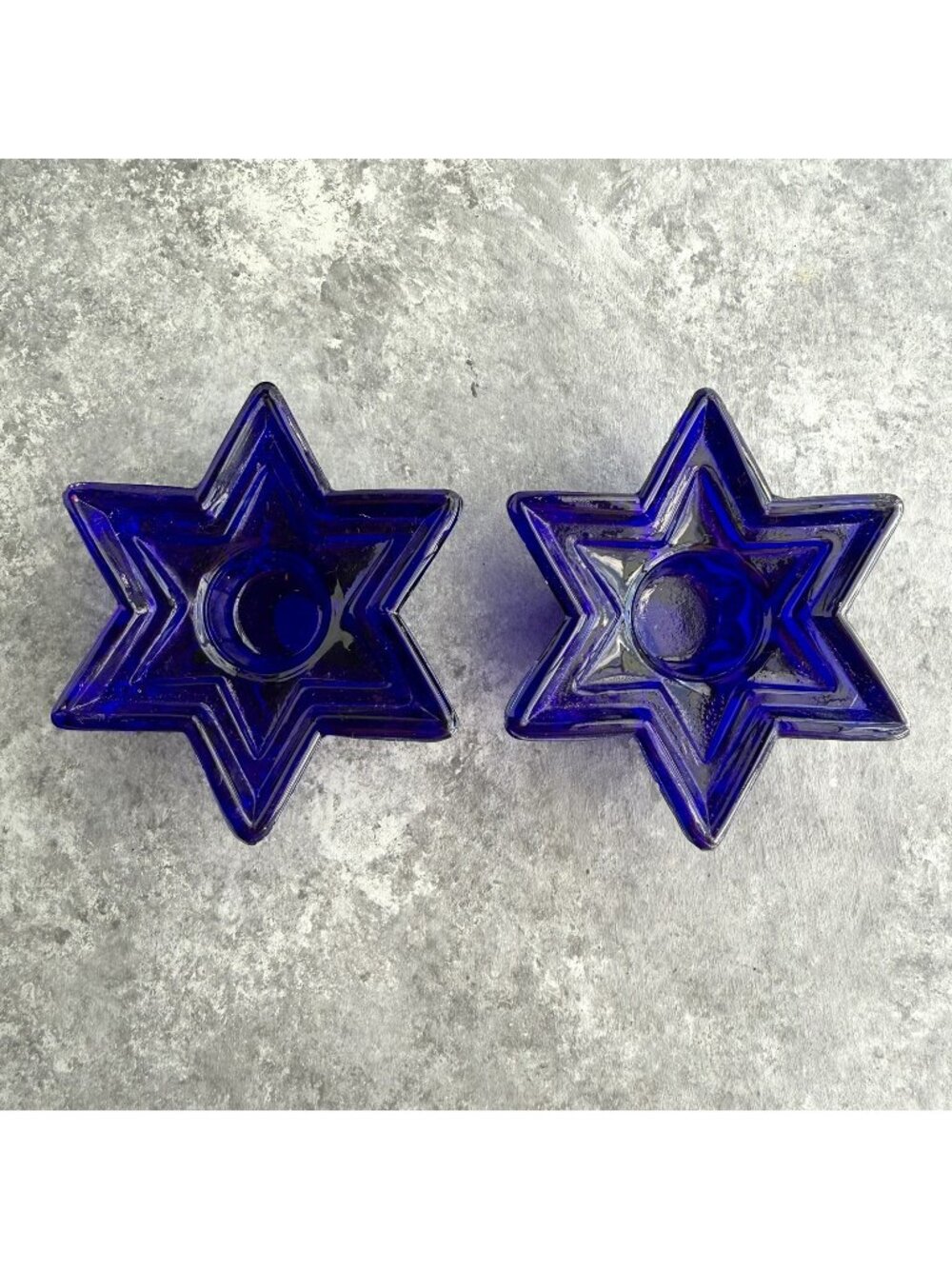 (2) VTG Cobalt Blue Glass Celestial Star Taper Candle Holder Whimsigoth Witchy